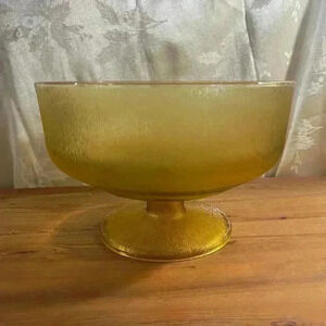 Vintage Frosted Amber Large  Compote Glass Bowl